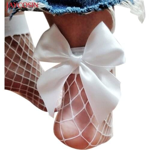 Women Socks Ruffle Fishnet Ankle High Socks White Solid Thin Mesh Lace Fish Net Short Polyester Socks z0322