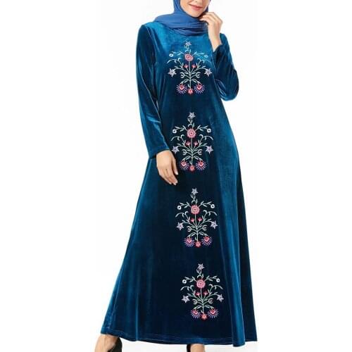 Autumn Middle East Muslim Abaya Clothing Elegant Velvet Dress Embroidery Fashion Loose Plus Size Party Evening Maxi Dress Ladies