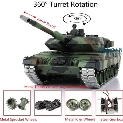 1/16 Heng Long 7.0 Leopard2A6 RC Tank 3889 360 Turret Barrel Recoil Metal Track TH17589-SMT4