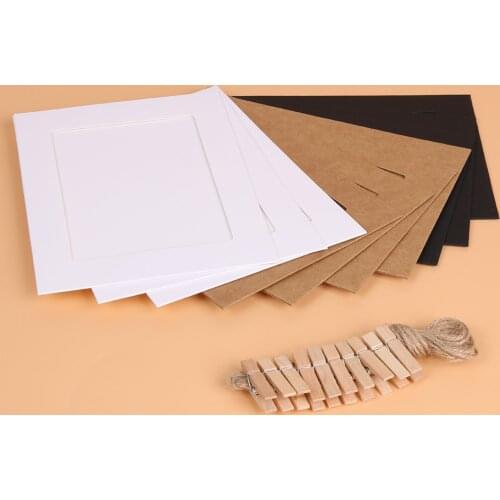 10pcs 7 inch Paper Frame with Clips DIY Kraft Paper Picture Frame Hanging Wall Photos Album Rope Home Decoration Craft