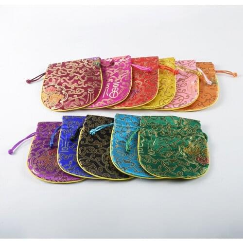 Chinese Lucky Flower Small Jewelry Gift Pouch Silk brocade Drawstring Birthday Party Favor bags Fabric Packaging Bags 10pcs/lot