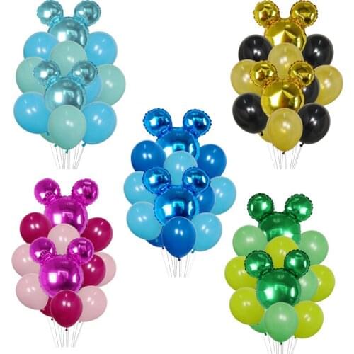 12Pcs Disney Minnie Mickey Mouse Head Aluminum Balloon Happy Birthday Party Decoration Baby Shower Kids Toy Pink Latex Globos