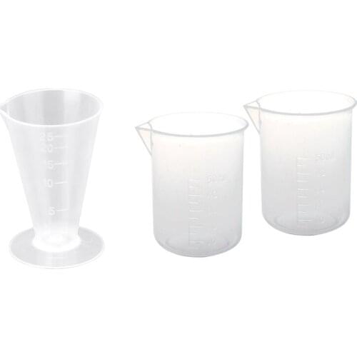 3 Pcs Laboratory Plastic Water Liquid Measuring Cup Transparent 50Ml & 25Ml