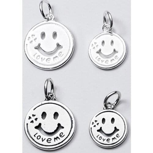 925 Sterling Silver Round Smile Face Dangle Charms 13mm 16mm Love Me Handmade Women Silver Pendant DIY Jewelry Making For Friend