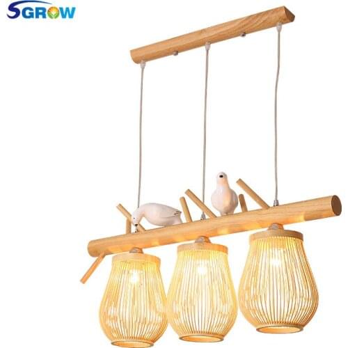 SGROW Birdcage Lampshade Pendent Lights for Dining Room Bedroom Living Room Art Deco Bamboo Handing Lamp Indoor Lighting Fixture