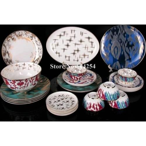 Free shipping European luxury gold inlay bone china tableware set 41-piece plate sets