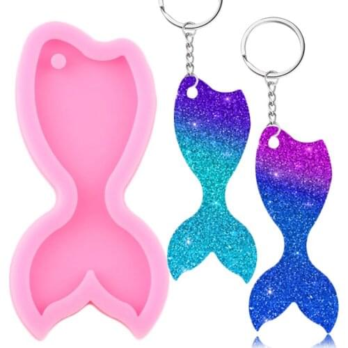 Shiny Glossy Mermaid Tail Shape Silicone Mold Keychain Making Molds Handmade Eardrop Epoxy Mould Craft Custom Keychains Moulds