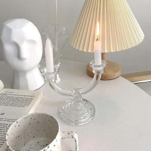 Cutelife INS Nordic Geometric Transparent Glass Candle Holders Desktop Home Decoration Wedding Centerpieces Crystal Candlestick