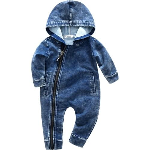 Toddler Infant 2019 New Fashion Baby Rompers Hooded Kids Boys and Girls Denim Rompers Baby One-pieces Jumpsuit Newborns Infant