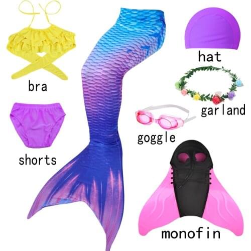3-12Y Colorful 6pcs/Lots Girl Kids Mermaid Tail Swimmable Bikinis Set Bathing Suit Fancy Children Mermaid Tail Costume Cosplay
