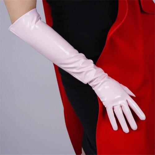 Patent Leather Long Gloves 50cm Long Section Simulation Leather PU Leather Mirror Bright Skin Light Pink Cherry Powder QPFH50