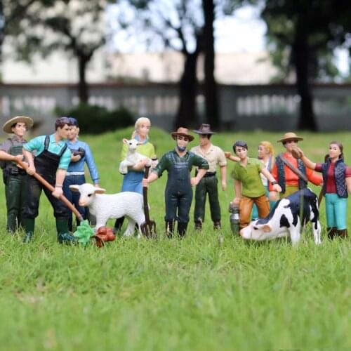 Action Figures DIY Simulation Farm Animal Farmer Staff Feeder Huskie Bulldog Models Pig Animal Figurine Educational Toys Gift