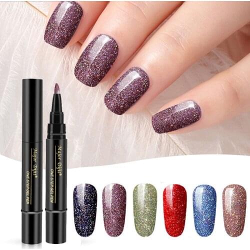 Nail Art Gel Varnish Pencil One Step Gel Nail Pen No Need Top Base Coat 3 In 1 UV Gel Lacquer Glitter Paint Polish