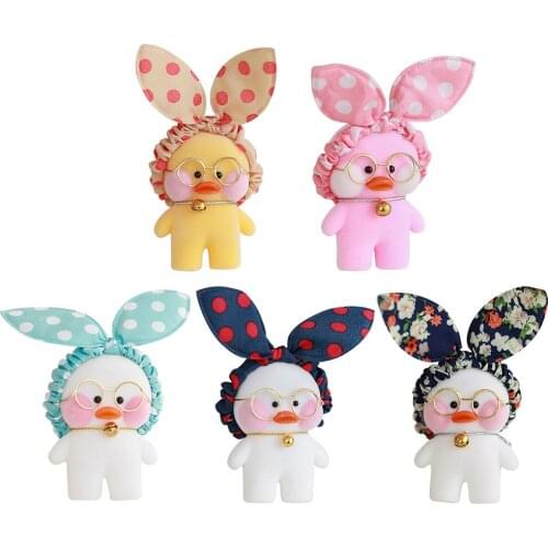 Hyaluronic Acid Little Yellow Duck Doll Car Keychain Creative Bells Cute Schoolbag Pendant Jewelry Polka Dot Bow Soft Toys 10cm