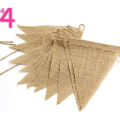 Guirlande Fanion Jute Bannière Banderole Vintage Motif Floral Suspendu Décoration Mariage Naturel Accessoire Fête Baptême Chanvr