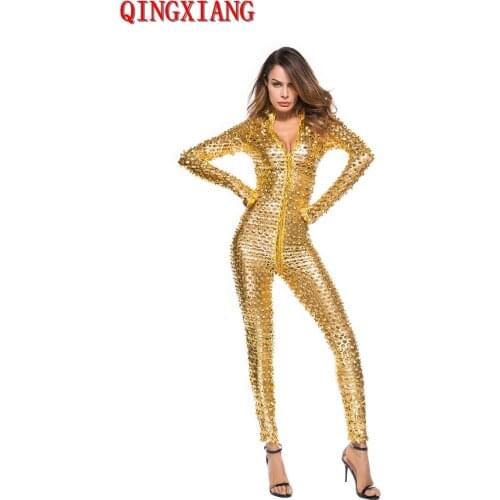 S-XL 2019 Night Club DS Jumpsuit Sexy Heavy PU Cat Women Catsuit Cosplay Costume Bodysuit Devil Thick Faux Leather Lingerie Set