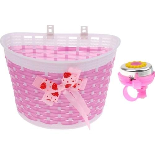 2Pcs Kids Bike Front Basket Removable Holder Carrier With Safety Bell Horn Bike Basket Handlebar Accessories