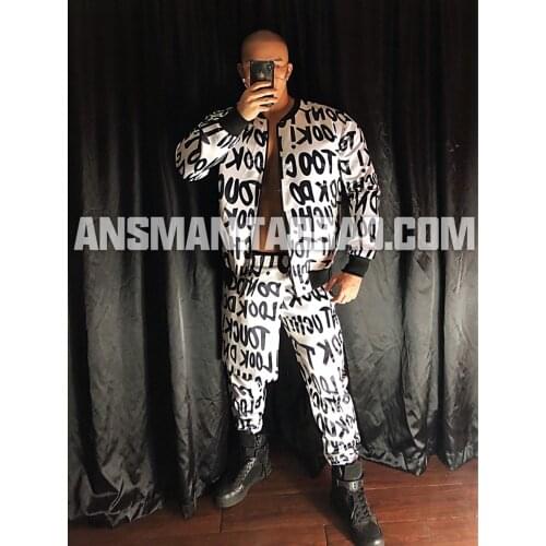 3pcs black white letters hip-hop baseball uniform suit nightclub mens womens new night gogo party singer costume sportwear