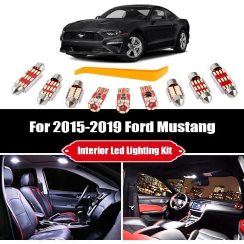 8pcs For 2015 2016 2017 2018 2019 Ford Mustang White Canbus LED Interior Light Glove Box Bulbs Kit Map Dome Cargo Trunk Lamp
