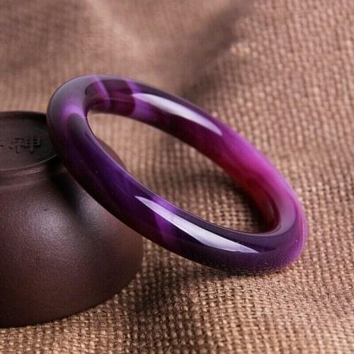Hot Selling Natural Hand-carved Fashion Men and Women Jewelry Dark Purple Agate Bangle Round Srip Bracelet 55~62mm