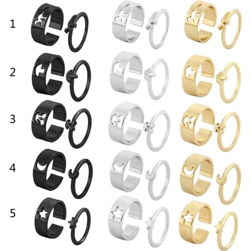 Moon Ring For Women Men Couples Matching Best Friend Trendy Promise Rings Set For Teen Girls Thumb Jewelry