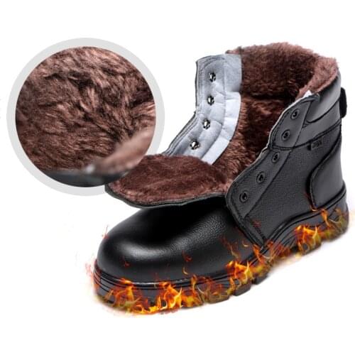 New Winter Mens Safety Boots Work Shoes Steel Toe Work Boots Puncture-Proof Winter Boots Plush Warm Work Sneakers Snow Shoes