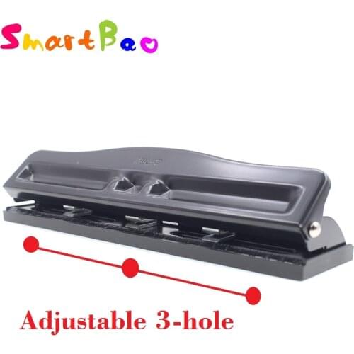 3-Hole Desktop Puncher Adjustable Hole Puncher, 10 Sheet Capacity, Metal,Black, Adjustable Centers Fine Tuning, Office Necessity
