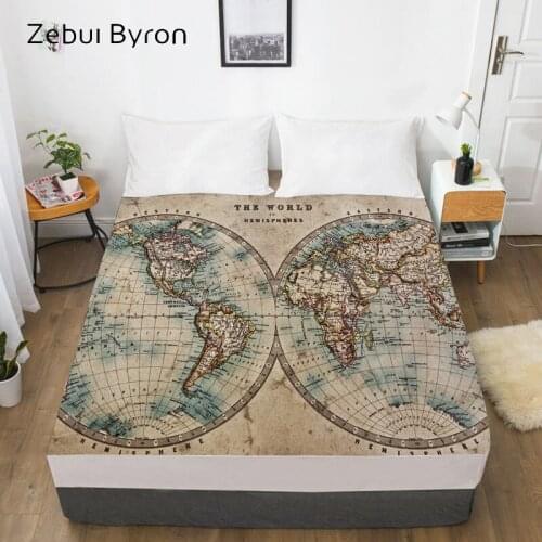 3D Fitted Sheet,Bed Sheet With Elastic Twin/Full/Queen/King/Custom,World map Mattress Cover 150/180/160x200,drop ship
