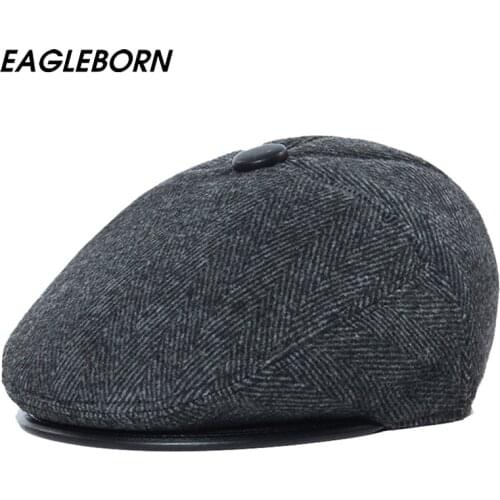 New Men Winter Leisure Berets Stripe Dad Caps for Men Hats Beret Hat Gentleman Dad Hats French Beret Warm Vintage Winter Cap 60