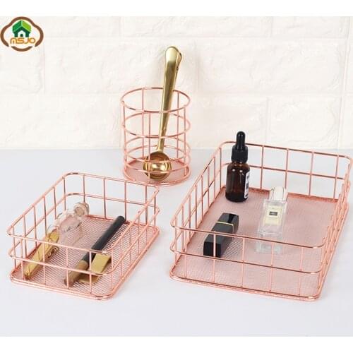 Msjo Organizer For Pen Rose Gold Wire Net Pencil Holder Round Iron Mesh Makeup Brush Organizer Desk Sorter For Office Home