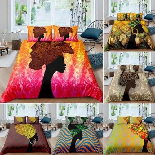 Portrait Afro Woman Wedding Headscarf Printed Bedding Set Strip Comforter Duvet Covers 150x200 Quilts Pillowcase King Queen Size