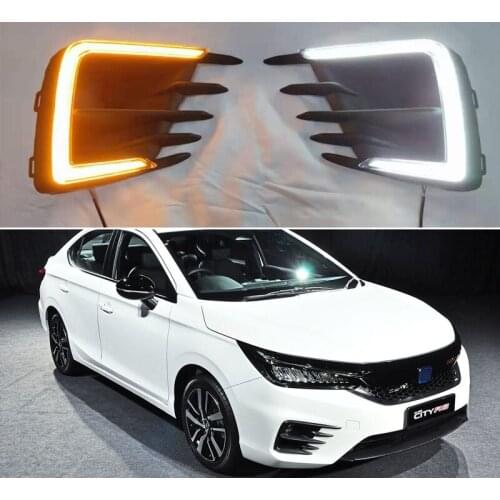 LED DRL Daylights For Honda City RS 2020 Dynamic Yellow Turn Signal Daytime Running Headlamps Driving Lamp
