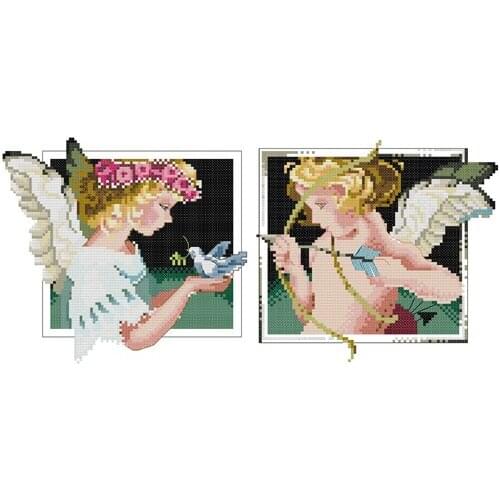 Fishxx Cross Stitch A804cartoon[Angel send acacia]couples 2 picture,printing,100% accurate pattern,11CT,Need to embroidery