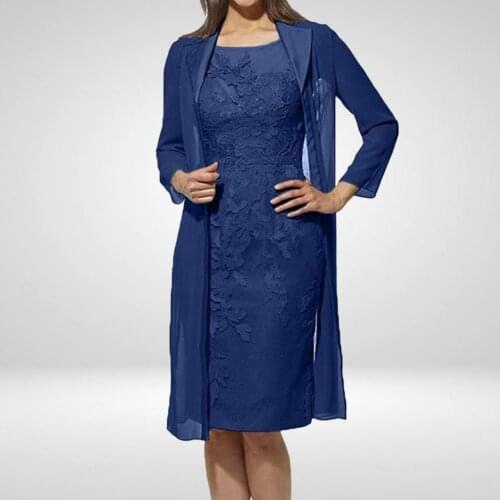 2Pcs/Set Women Dress Embroidery Pattern Lace Design Long Sleeve Sexy Breathable Dress with Cardigan for Female