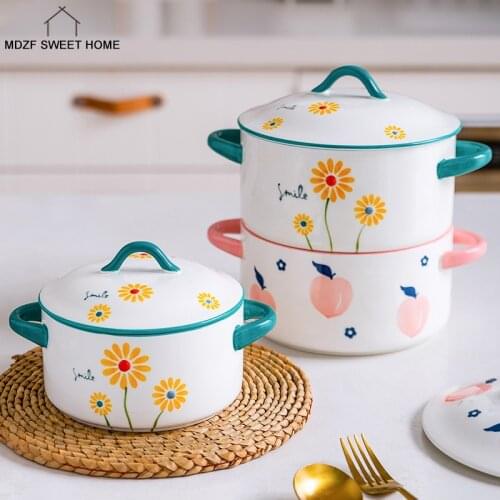 1/1.8L Ceramic Instant Noodle Bowl With Lid Student Office Super Soup Bowl Mug Food Fruit Salad Tableware Microwave Oven Safe