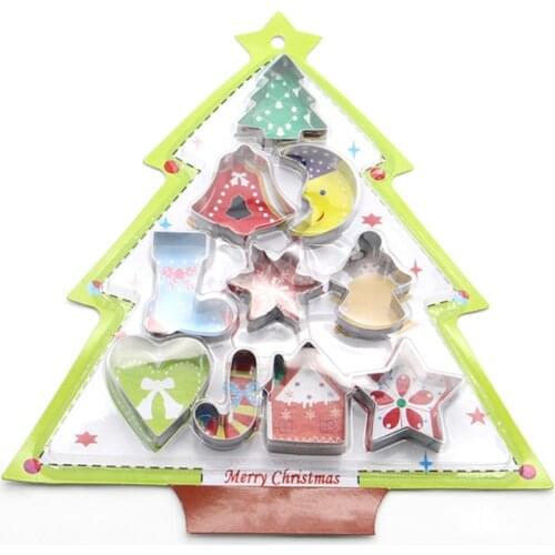 10 Pcs Stainless Steel Christmas Cookies Cutter Biscuit Mold Baking Mould Set Sugar Arts Fondant Cake Decoration Tools