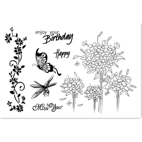 11*16CM Butterfly Flower Transparent Clear Stamps / Silicone Seals Roller Stamp For DIY Scrapbooking Photo Album/Card Making