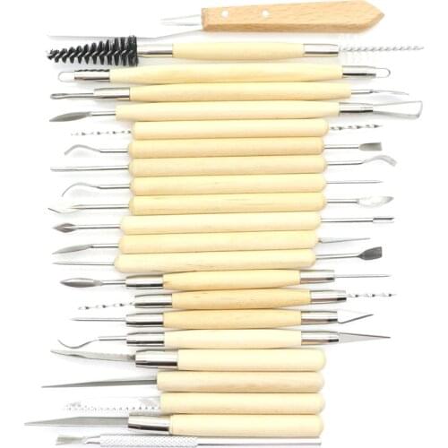 Portable 22PCS Clay Sculpting Kit Sculpt Smoothing Wax Carving Pottery Ceramic Tools Polymer Shapers Modeling Carved Tool