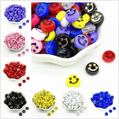 50pcs/lot 10mm Oval Shape Smile Face Acrylic Beads Spaced Beads For Charms Bracelet Necklac Jewelry Making DIY