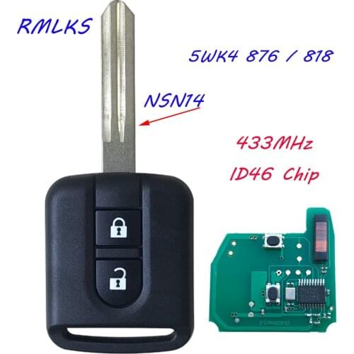 5WK4 876/ 818 433MHz ID46 Chip Key Fob For Nissan Elgrand X-TRAIL Qashqai Navara Micra Note NV200 2 Button Remote Key