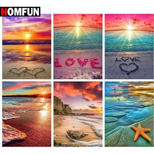HOMFUN Diy Full Square Round Drill 5D Diamond Painting Cross Stitch Diamond Embroidery "Beach sunset scenery" Home Decor Gift