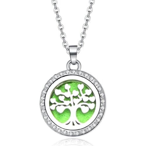 Life Tree Aroma Box Necklace Magnetic Stainless Steel Aromatherapy Essential Oil Diffuser Perfume Box Locket Pendant Jewelry