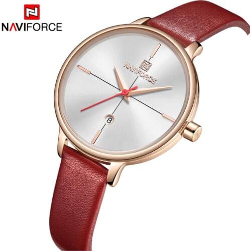 NAVIFORCE Women Watch Nice Fashion Quartz Lady Red Watchband Date Casual Waterproof Wristwatch Gift for Girl Wife Woman Elegant