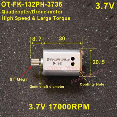 OT-FK-132PH DC 3V-4.2V 3.7V 17000RPM UltraHigh Speed DC Motor 9 Teeth Gear Engine for Aircraft RC Drone RC Slot Car Model