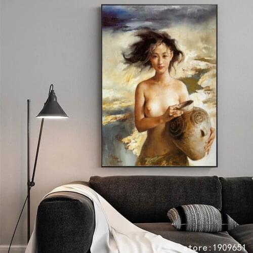 Cotton classical figures nude art pot Chinese girl canvas printings printed on canvas no frame home wall art decoration picture