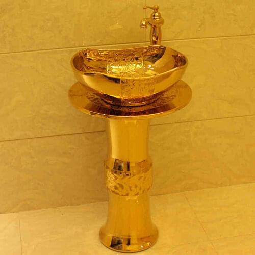 Ceramic Pillar Basin Toilet Pillar art Basin sink bowl golden pedestal basin