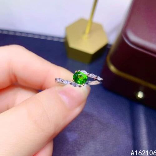 925 Pure Silver Chinese Style Natural Diopside Womens Classic Trendy Fresh Oval Adjustable Gem Ring Fine Jewelry Support Detect