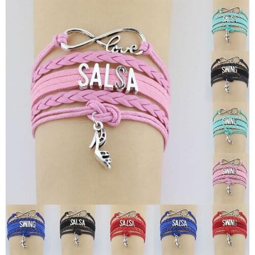 10PC/Lot Infinity Love Swing Salsa High heels Charm Wrap Bracelets Gifts Bracelets Leather Custom Women&Men Bracelets Jewelry