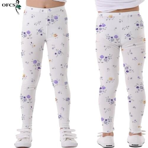 Hot Girl Retail Pants Soft Elastic Kids Leggings Floral Printed Girls Skinny Pants Trousers 5- 12 Years Children Summer Clothes