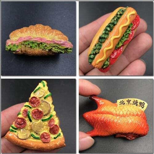 Refrigerator magnets Beijing roast duck pizza hot dog bread hamburger refrigerator fridge magnets creative food crafts stock